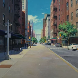 gouache matte painting!!! new york walkway empty street ground panorama, brooklyn in far distance, dramatic daytime, cinematic angle, studio ghibli, makoto shinkai, pixar painting, cinematic lighting, detailed gouache painting, hyperrealistic, 8 k