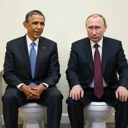 obama and putin sitting on a toilet, 8 k resolution, realistic faces, hyper detailed