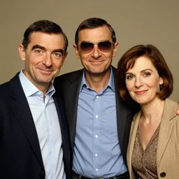 A portrait mr bean teams up with a teenage mr bean and a female Mr Bean, everyone has a Mr Bean face, perfect faces, 50 mm, award winning photography