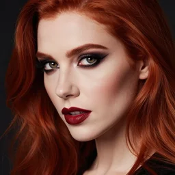 beautiful redhead woman, vampire, closeup