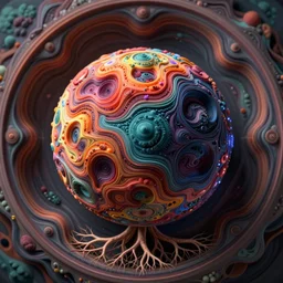 close up circular border with abstract symmetrical designs deep colorful sphere, deep grooves, concept art, depth of field, roots, nature, fluid simulation in houdini, subsurface scattering, volumetric, very detailed, trending on artstation, rendered in octane, cgsociety