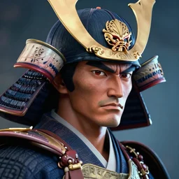 a powerful japanese samurai, detailed face, face symmetry, hdr fanart arstation 3 d, character concept portrait by moebius and laurie greasley, profile picture, 8 k, cinematic color grading