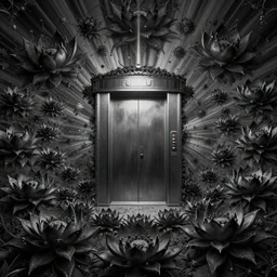 a detailed fractal picture of the elevator to hell surrounded by a field of black lotus flowers with petals in a fibonacci sequence, in the style of magic the gathering, highly detailed, digital painting, god rays, volumetric lighting, octane render, 4 k resolution, art by adam paquette and johann bodin and jason rainville