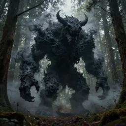 one giant monster made of black smoke in the middle of a forest, concept art by max svabinsky, cgsociety contest winner, altermodern, concept art, apocalypse art, artstation hq