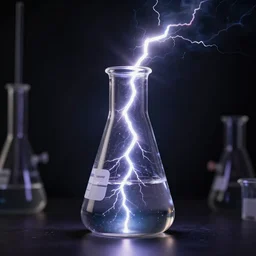 Lightning in a Erlenmeyer flask, cinematic, dramatic, amazing, 8K 50mm ISO 10, fast shutter speed, lens flare