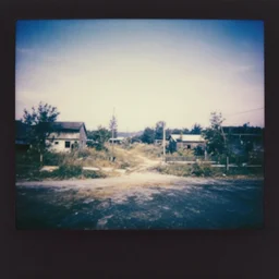 liminal dreamcore vintage photo of an abandoned rural city, grainy polaroid, indie rock lo - fi album cover