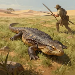 a burying reptile in a grassy desert battle fantasy artwork epic detailed and intricate digital painting trending on artstation by wlop octane render