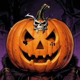 the pumpkin king, detailed, comic book texture, halloween night, 4 k symmetrical portrait, ashley wood, mike mignola, trending on artstation, norman saunders