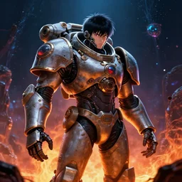 space marine fractal cosmic steampunk biopunk cyberpunk bioshock goth lofi anime cosplay divine space marine doom elden underwater on fire portrait, pixar style, by tristan eaton stanley artgerm and tom bagshaw.