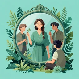 mirror world, herbalist, turquoise. digital illustration art by jesper ejsing, artgerm, ross tran, victo ngai, photoshop vector cutout filter, highly detailed