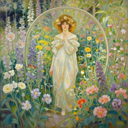 a beautifull painting of a garden with flowers, internse colors, hyper detailed, artstation, concept art, by peter mohrbacher, by wlop, by ruan jia, by alphonse mucha