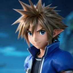 of kingdom hearts sora on blue island detailed face motion blur photography 85mm cinematography cinematic