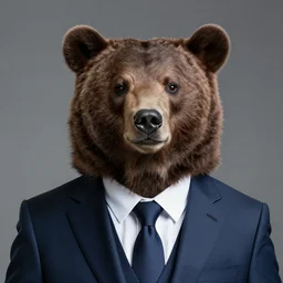 a bear is wearing a suit, high res professional portrait photography