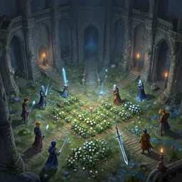 point perspective dungeon dangerous fantasy dungeon the humble worshippers of the god of ices must bloom a farm for days and days. They have special swords they use in their ceremonies.,by artgerm and Craig Mullins, James Jean, Andrey Ryabovichev, Mark Simonetti and Peter Morbacher 16k