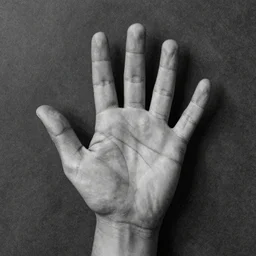 study of a sign language, right little palm with 5!! five!!! fingers, detailed, precise, accurate, matte painting, coal drawing, award - winning, smooth, realistic, hyperrealism,