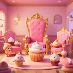 Crowded throne room of an anthropomorphic cupcake, wide shot, trending on artstation
