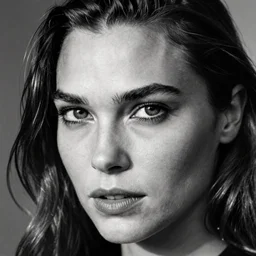 photo of Gal Gadot by Diane Arbus, extreme closeup, black and white, high contrast, macro lens
