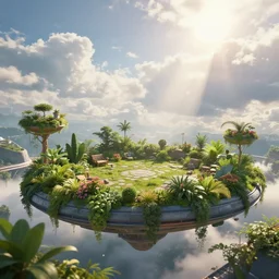 on a futuristic high rooftop hanging garden, open space, beautiful scenery, cinematic clouds, god rays, sunshine. game cg, hyperdetailed, trending on cgsociety