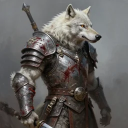 very detailed painting of a Tribal bloodied white Werewolf with russian armor, featured in artstation, concept art by Greg Rutkowski, WLOP, Dan Mumford, Christophe Vacher