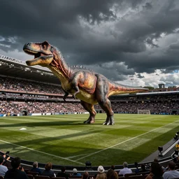 friends arena in stockholm, a dinosaur in the middle of the pitch