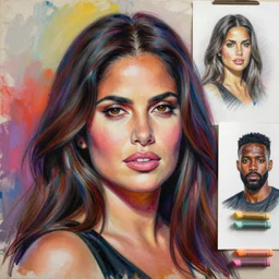 beautiful painting of salma hayek, contemporary, colorful acrylic, airbrush painting, realistic portrait by kehinde wiley and archan nair, colored pencil sketch, hyperrealism, pastel chalk, oilpastels