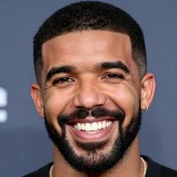 drake with a big smile, detailed face, sharp focus