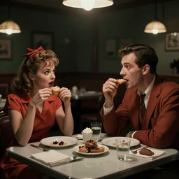 diner, horror scene, dim lighting, eerie atmosphere, 1950-s, intricate, detailed, photorealistic imagery, artstation