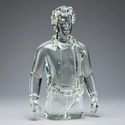 transparent glass sculpture of ron perlman, made of glass, photo, medium shot, high quality, 4 k,