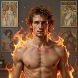 a hyper - realistic character concept art portrait of a man on fire, depth of field background, artstation, award - winning realistic sci - fi concept art by jim burns and greg rutkowski, beksinski, a realism masterpiece, flesh - tone color palette, james gilleard, bruegel, alphonse mucha, and yoshitaka amano.