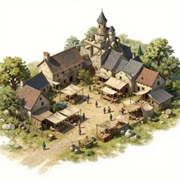 concept art, a beautiful highly detailed display of a fantasy small medieval open exterior market of a small town, poor, small, bright, noon light, realistic daylight lighting poster