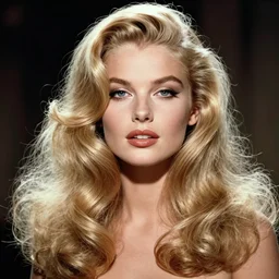 stunning award - winning portrait by peter lindbergh of a beautiful young feminine blonde woman. vintage hollywood glamour. long shiny wavy glam hair. long curly hair. glam makeup. vogue. fashion photography. sharp focus. canon 5 0 mm.