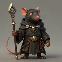 gruntly halfling mage with dark skin and a rat-like face