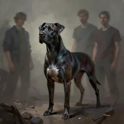 inkacid shadow mastiff, painted by erol otus and david thierree and dan adkins and john berkey, trending on artstation, volumetric lighting macro view muted colors, iridescent colors, dark academia, symbolism, brushwork