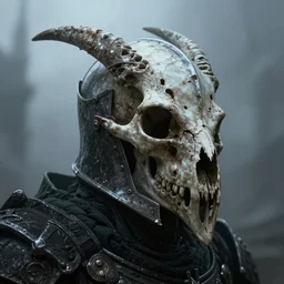 the elder scrolls vi, dragon bone skull knight helmet, headshot, closeup, side elevation, grimdark, fantasy, trench crusade, terrifying, dark, fog, atmospheric cold lighting, dark souls, hyperrealistic, art by mike franchina