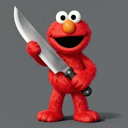 Elmo, holding knife, large knife, rendering, 4k