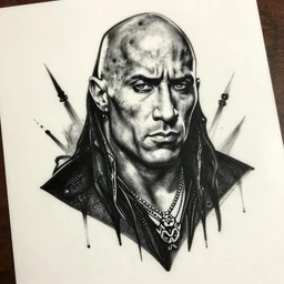 detailed amazing tattoo stencil of a gothic dwayne the rock johnson