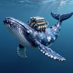 a cool motor v 8 engine with the body of a cachalot whale. photorealistic art, an unreal marine creature, 8 k, cyber - punk