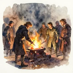 small centered on watercolor paper, paint brush strokes, abstract watercolor painting of forge, medieval swordmaker, cinematic light, national romanticism by hans dahl, by jesper ejsing, by anders zorn, by greg rutkowski, by greg manchess, by tyler edlin