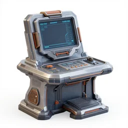 an intricate 3 d model on a white background, low poly, detailed, videogame prop design, hard surface model, a fancy, futuristic information terminal, has a screen, metal, realistic, featured on flickr, vertical orientation, very coherent, hyper realism, high detail, octane render, 8 k