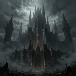 grimdark fantasy fortress, terrifying, looming, dark, fog, dark souls, soulborne, artstation