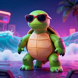 turtle wearing sunglasses, retro wave, 8 0 s neon, cinematic