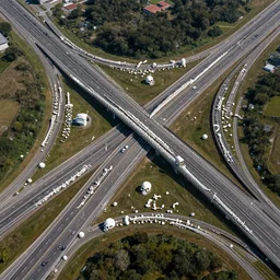 aerial view of highway interchanges made of white bones and human skulls