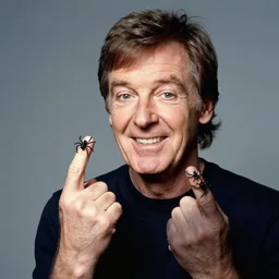 paul mccartney with spiders for fingers, delighted look on his face