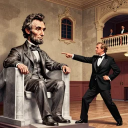 a picture of abraham lincoln at ford's theater punching john wilks booth, 4 k, super detailed, viewed in profile, in the style of vaporwave!!!