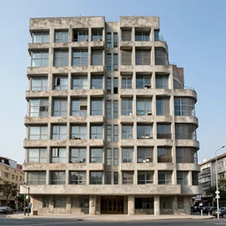 A brutalist building in the style of Moebius