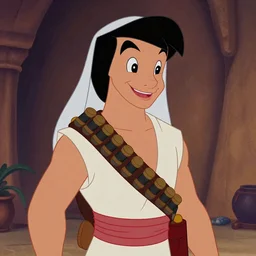 Abu from Aladdin wearing an ammo bandolier. Style of 1990s Disney animation.