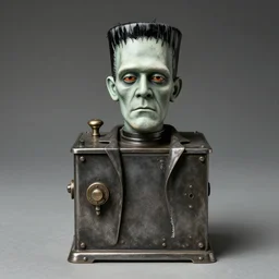 a vintage metal bank featuring frankenstein