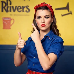 gal gadot as rosie the riveter, classic 1 9 4 0's cartoon replica photoshoot