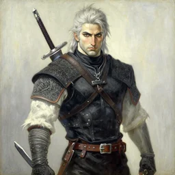 witcher, painting by j. c. leyendecker, yoji shinkawa, katayama bokuyo
