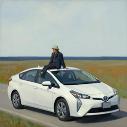 larry david sitting on roof of toyota prius, edward hopper painting